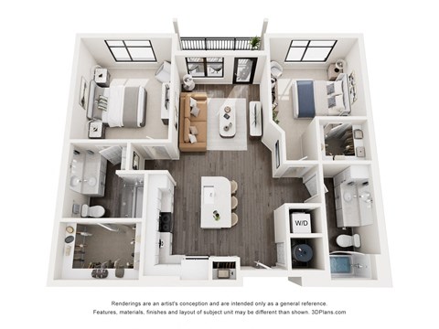 Floor plan for 2 beds, 2 baths, 1056 sqft